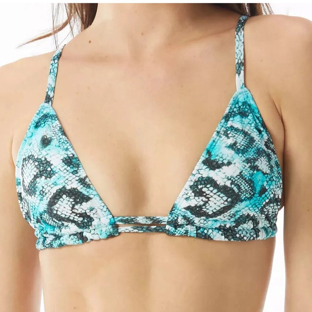 Sundazed Women's Strappy Back Swim Bikini Top, Teal Snake Print, 34C / 34 C-Cup